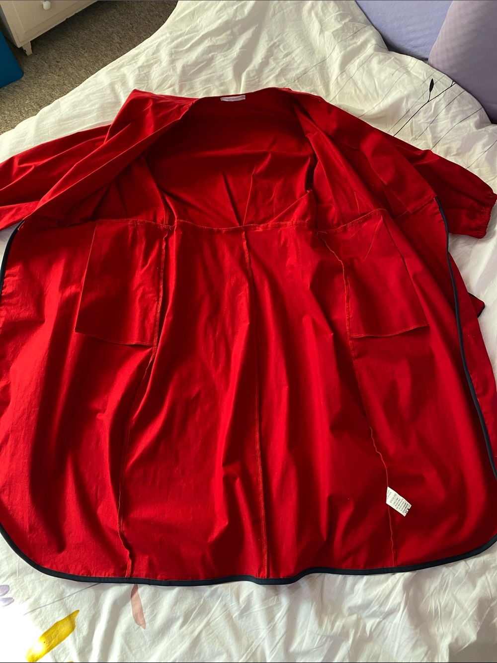Women's Red Wrap Trench Coat with Contrast Edge and Tie Belt - Picture 4 of 12